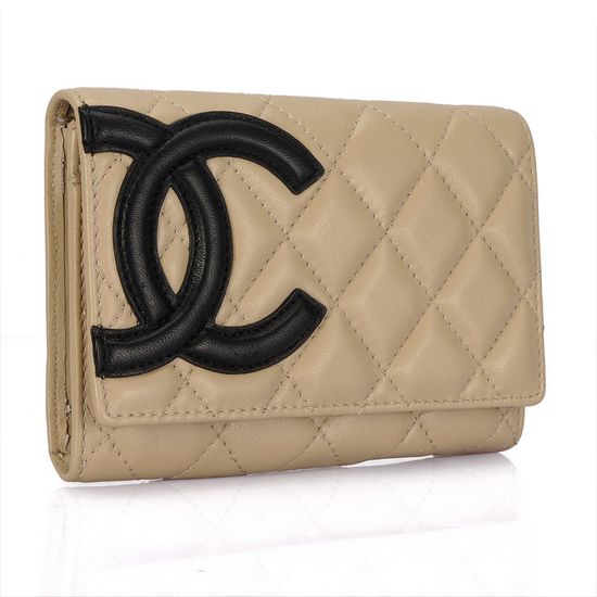 AAA Chanel Leather Black CC Logo Bi-Fold Wallets A26722 Apricot Online
